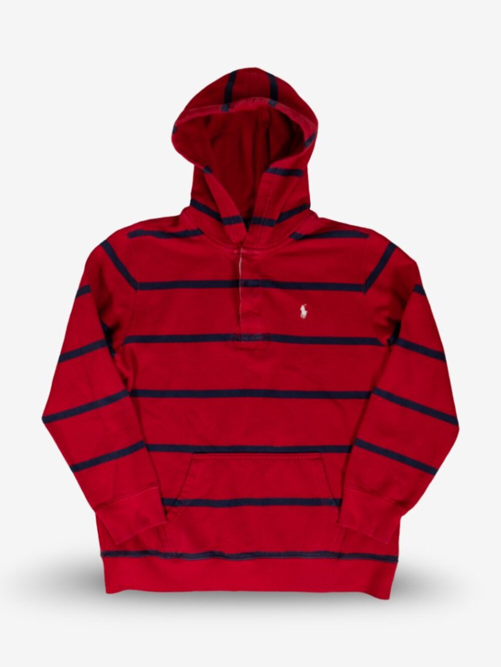 Vintage Polo Ralph Lauren Red Navy Striped Button Up Kid's Hoodie